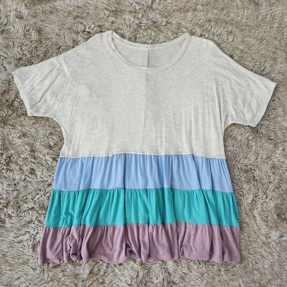 143 Story Short Sleeve Colorful Tiered Tunic Top Gray Women's Size Large - Picture 1 of 8